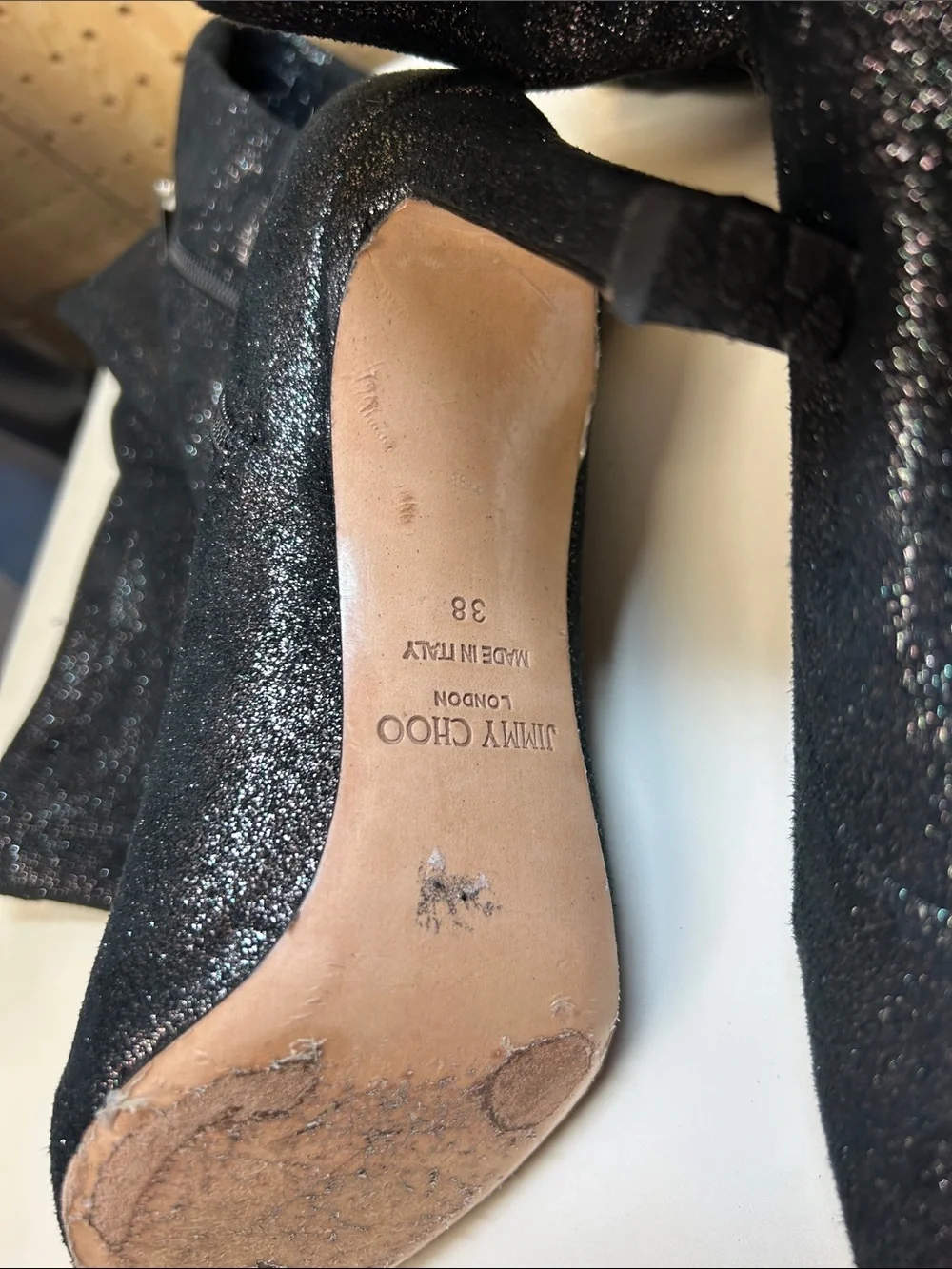 Jimmy Choo Black Shimmer Over-the-Knee Stiletto Boots
